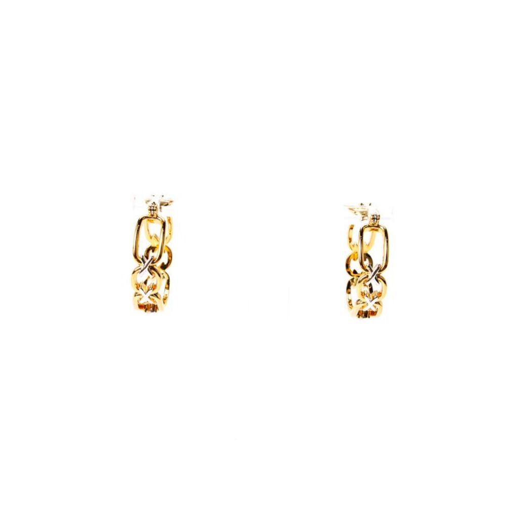 Luv AJ Womens Gold Plated Two-Tone Chain Hoop Earrings NWT